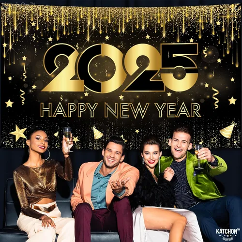 Vista 7 de KatchOn, Cartel de feliz año nuevo extra grande – 72 x 44 pulgadas Fondo de Año Nuevo 2025 para decoraciones de Año Nuevo 2025 Cartel de Año