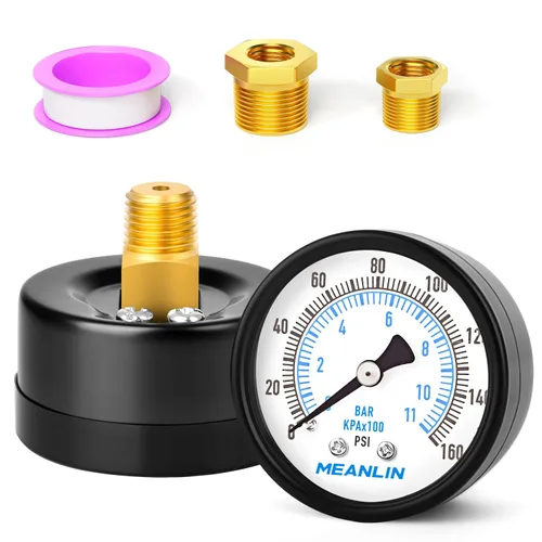 Vista 39 de MEANLIN MEASURE - Manómetro electromecánico de 2" de esfera con cara, NPT de 1/4 de pulgada, para bomba de pozo, con bujes hexagonales NPT de 1/2