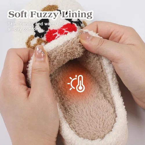 Vista 5 de Menore Pantuflas de Navidad con reno para mujer y hombre, pantuflas de felpa cálidas de Papá Noel, pantuflas de casa mullidas, regalos de Navidad