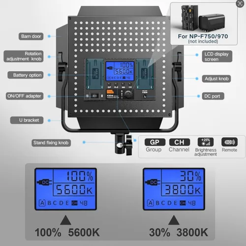 Vista 3 de Pixel K80 Iluminación de fotografía bicolor con control remoto, paquete de 2 unidades de 45 W 3200K-5600K luz de video LED regulable, luz de panel
