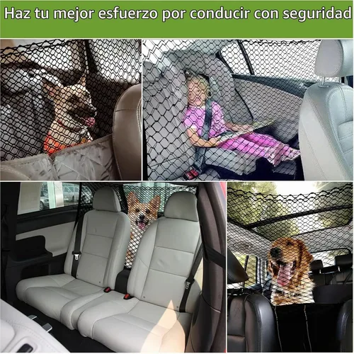Vista 6 de Red de barrera para perros y automóviles, red de equipaje elástica para equipaje (47.24 x 33.85 pulgadas), red de seguridad de doble capa