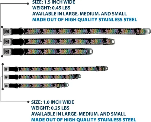 Vista 3 de Buckle-Down Collar de perro con hebilla de cinturón de seguridad, esqueletos bailarines, negro/multicolor, 1.5 pulgadas de ancho, se adapta a cuello
