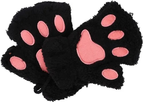 Vista 7 de PENINSULA LOVE Guantes de pata de gato, guantes de felpa cálidos para cosplay, guantes de animal de garra de oso, guantes de punto sin dedos