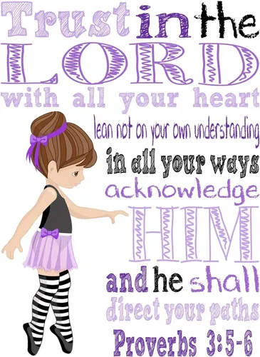 Vista 4 de Ballerina in Purple Christian Nursery Decor Set of 4 Prints with Bible Verses