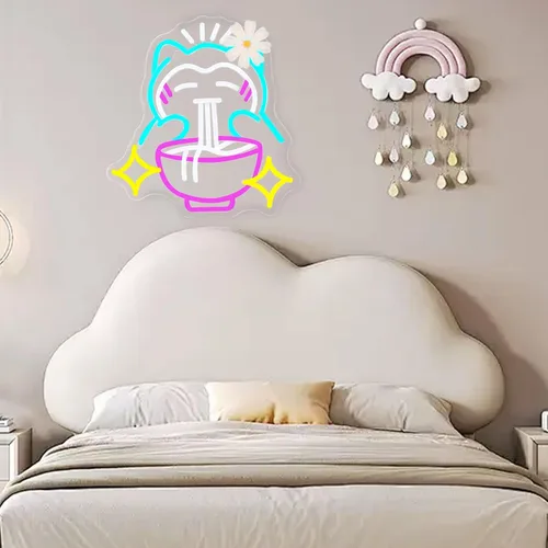 Vista 7 de Ramen - Letrero de neón con diseño de fideos de oso lindo para decoración de pared, LED regulable, decoración de pared japonesa, luz de neón
