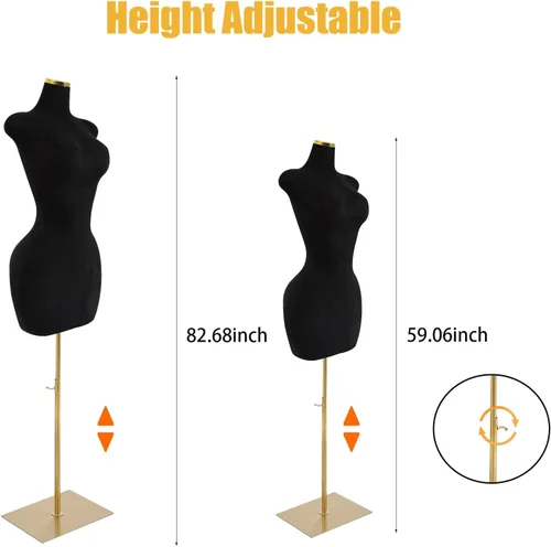 Vista 3 de Torso de maniquí femenino Forma de vestido de cuerpo ajustable Forma de vestido M-annequin para coser Altura ajustable de 59-83 pulgadas