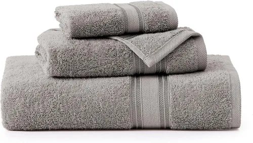 Vista 2 de LANE LINEN Juego de toallas de baño de lujo, 3 piezas, 100% algodón, secado rápido, extra aborbentes, juego de toallas súper suaves, 1 toalla de Gris