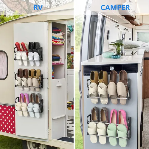 Vista 4 de Zapatero de pared para almacenamiento de zapatos de caravana, paquete de 3 zapateros montado en la pared con soportes adhesivos para colgar