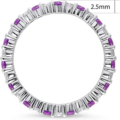 Vista 20 de BERRICLE Sterling Silver Rings Stackable Eternity Band Ring for Women, Round Cubic Zirconia CZ - Amethyst-Purple, Emerald-Green, Garnet-Red