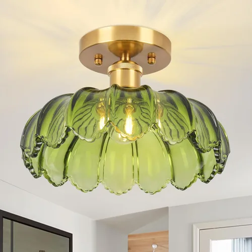 Vista 12 de Lámpara de techo semiempotrada, luces vintage E26, lámpara de techo verde de 11 pulgadas para armario, pasillo, cocina, comedor, paquete de 2