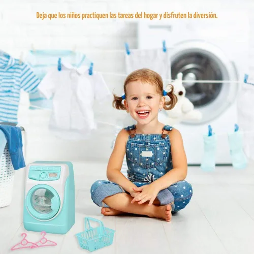 Vista 2 de Mini simulación casa de muñecas muebles cocina juguetes niños juegos casa juguete lavadora Azul
