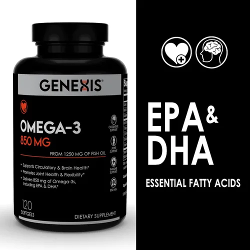 Vista 6 de Genexis Aceite de pescado Omega-3 con 850 mg de Omega-3 (EPA y DHA) - 120