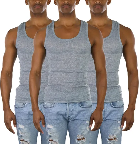 Vista 11 de ToBeInStyle Camiseta sin mangas para hombre, ajuste delgado, mezcla de algodón, color liso, cuello redondo