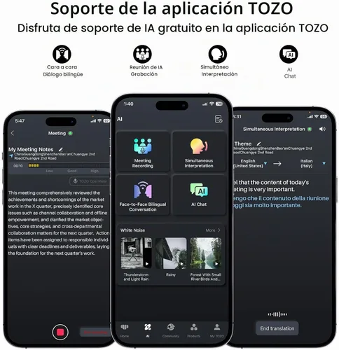 Vista 8 de TOZO Auriculares OpenWear Open Ear con traducción AI en tiempo real más de Negro mate