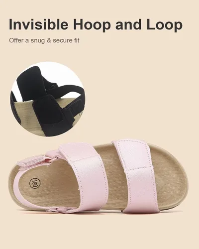 Vista 5 de Cubufly Sandalias para niños pequeños, de doble correa, planas, cómodas, para verano, correas elásticas en la parte trasera con gancho