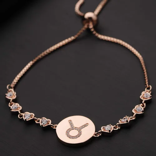 Vista 3 de ENSIANTH Pulsera ajustable con signo del zodiaco de oro rosa, regalo de cumpleaños para mujer