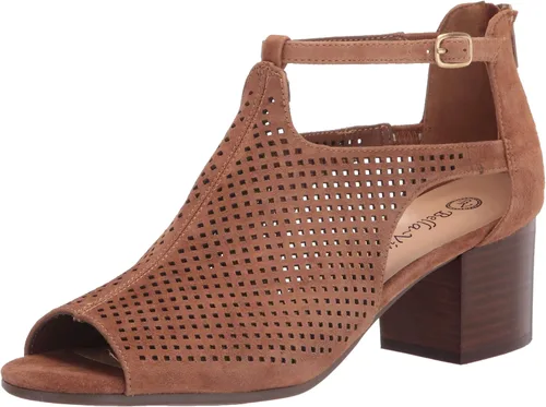 Vista 25 de Bella Vita Sandalias de tacón de bloque para mujer cuero de gamuza almendra