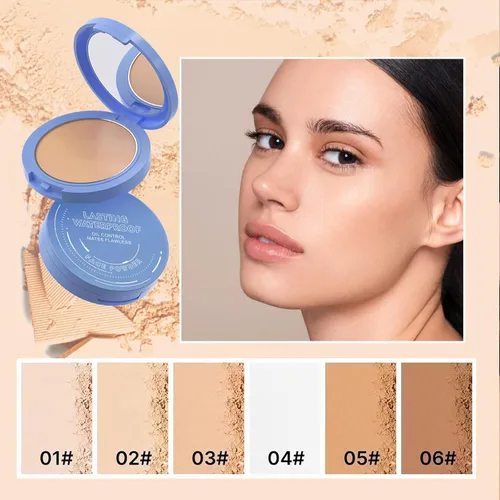 Vista 6 de Polvo Compacto Facial Control de Grasa, Maquillaje Polvo Fijador Mate Suave Impecable, Polvo de Acabado Impermeable de Larga Duración, Cosméticos