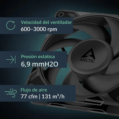 Vista 2 de ARCTIC P12 Pro PST - Potente Ventilador Premium, Ventilador PWM de 120 mm con Splitter de Cable Y, 600-3000 RPM, 0 RPM <5% PWM, Rodamiento de Fluido
