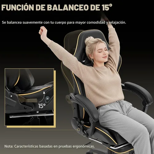 Vista 7 de Dowinx - Silla de juegos grande y alta, 350 libras con reposapiés lumbar de masaje Negro