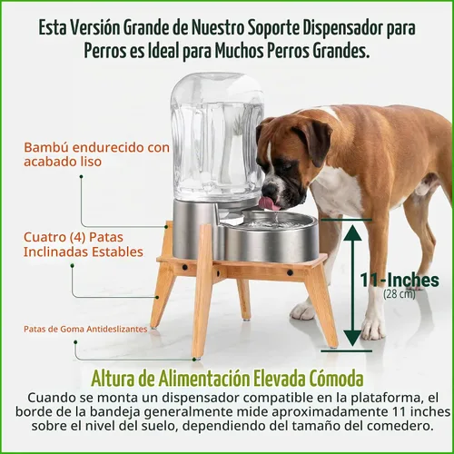 Vista 2 de Soporte para dispensador de alimentos de agua para perros, soporte automático para comederos para perros, apto para perros grandes, bambú Bambú-DL