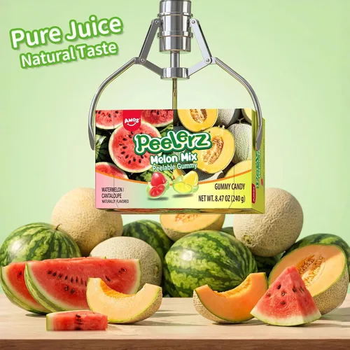 Vista 4 de Amos Peelerz - Caramelos de gomita pelables, mezcla de melón (sandía y melón), caja de regalo de 8.47 onzas con 10 bolsas individuales, aperitivos