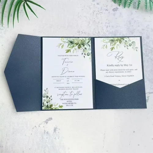 Vista 23 de Tarjeta de invitación negra con bolsillo y sobre para boda, cumpleaños, baby shower, 20 juegos (negro)
