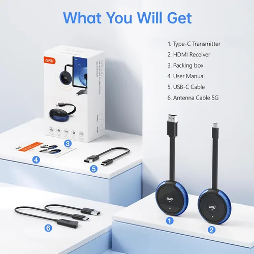 Vista 8 de AIMIBO Transmisor inalámbrico USB C y receptor HDMI 4K, 2.4/5G Extensor inalámbrico HDMI 165FT/50M, video y audio emitido desde portátil, MacBook
