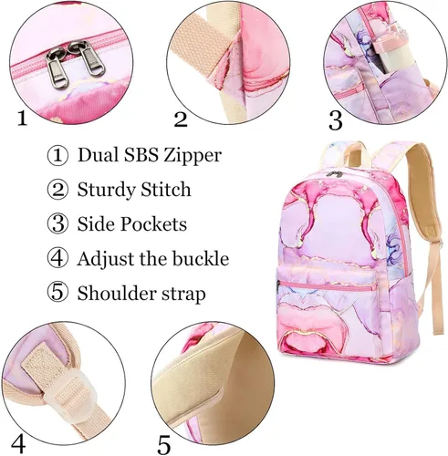 Vista 62 de LOIDOU Mochila para adolescentes y niñas, mochila escolar con lonchera y estuche para lápices, juego de bolsas escolares 3 en 1
