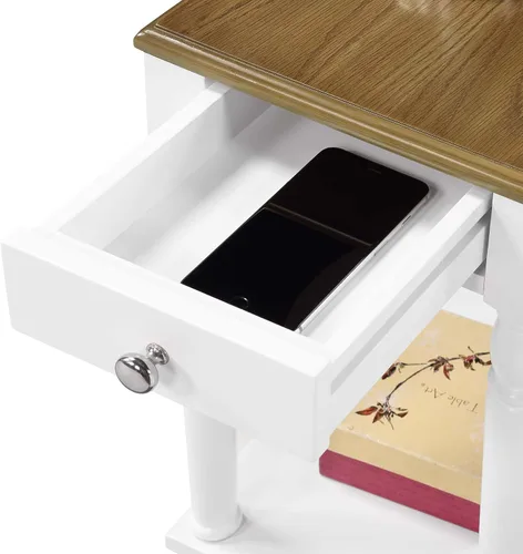 Vista 6 de Convenience Concepts French Country - Mesa auxiliar para silla sin herramientas, con estante, color madera flotante/color blanco