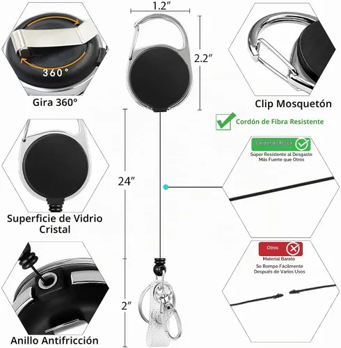 Vista 5 de Giancomics Soporte para tarjetas de identificación negro con cordón, cordones para insignias de identificación con carrete de insignia retráctil