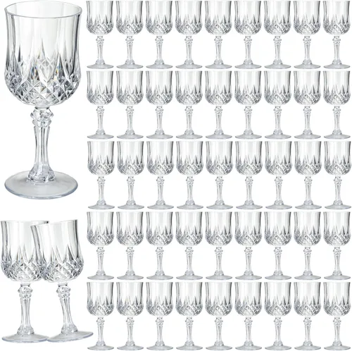 Vista 26 de Copas de vino de plástico de 7 onzas, 10 vasos de vino reutilizables ámbar, copas de champán vintage, copas de agua de cristal de plástico