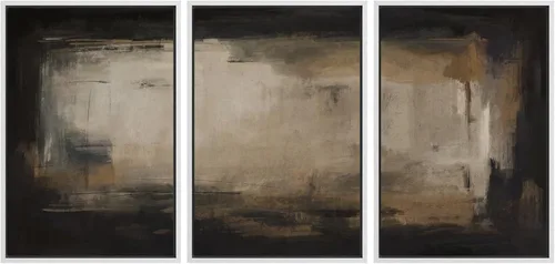 Vista 318 de SIGNFORD - Set de obras de arte en lienzo enmarcado para pared, ilustraciones abstractas de neblina del desierto en tonos neutros beige y marrón