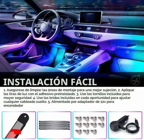 Vista 6 de Xprite Tira de luces LED Dreamcolor para interior de auto con Bluetooth, control remoto y aplicación, luces RGB de persecución para espacio