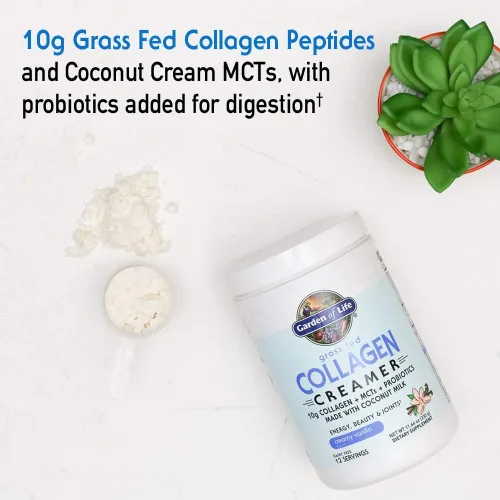 Vista 4 de Garden of Life - Crema en polvo de colágeno alimentado con pasto, vainilla cremosa, péptidos de colágeno con MCT de coco, suplemento de proteína