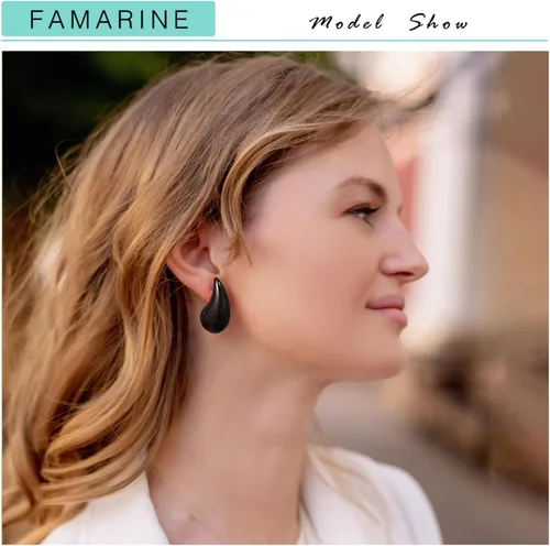 Vista 3 de FAMARINE Aretes de oro con forma de gota de agua para mujer, aretes grandes de oro con forma de lágrima