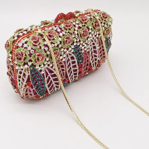 Vista 4 de Boutique De FGG Bolso de mano de flores para mujer, bolso de mano de cristal para mujer, bolsos de noche formales con diamantes de imitación