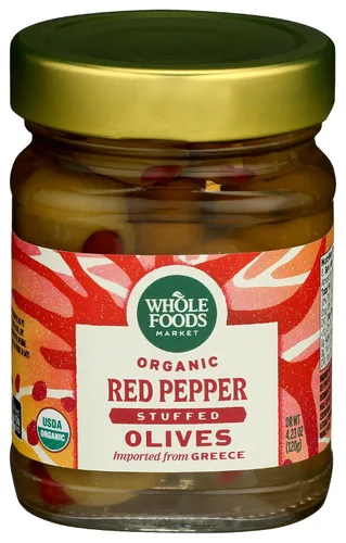 Vista 2 de Whole Foods Market, Organic Red Pepper Stuffed Olives, 4.23 oz (Pack of 4)