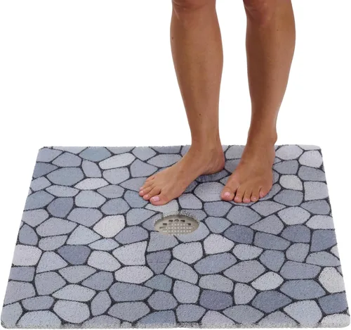 Vista 77 de Enkosi Alfombra de ducha antideslizante Loofah para suelos de ducha, bañera, baños, zonas húmedas, alfombrilla de baño acolchada con agujeros