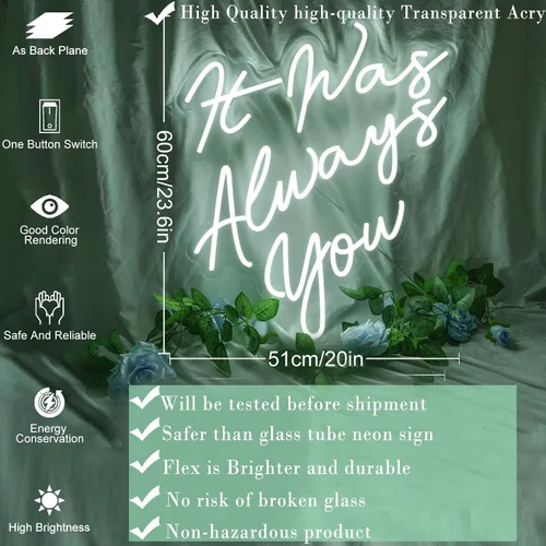 Vista 4 de Letreros de neón con texto en inglés «It Was Always You» para propuesta de boda, letrero de neón grande con luz LED para compromiso, dormitorio
