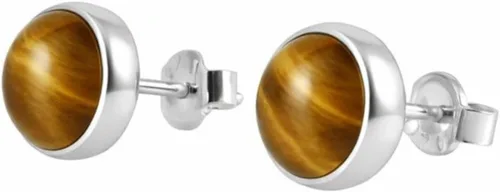 Vista 9 de Aretes de plata de ley 925 maciza hechos a mano con piedras preciosas redondas para mujeres y hombres, disponibles en piedras azules, negras