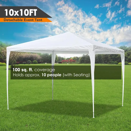 Vista 2 de Yescom Tienda de campaña blanca de 10 x 10 pies para exteriores, boda, fiesta, patio, con toldo extraíble de pared lateral para eventos de fiestas