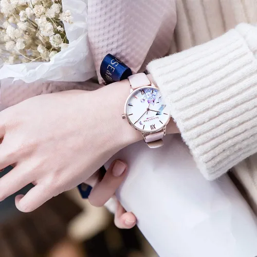 Vista 2 de VICTORIA HYDE Relojes de cuarzo para mujer esfera floral con correa de malla de acero inoxidable correa de cuero auténtico impermeable reloj