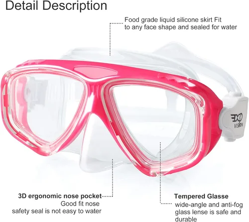 Vista 6 de EXP VISION Juego de 2 máscaras de buceo para adultos y niños, gafas de natación de vidrio templado con cubierta de nariz para adultos y niños
