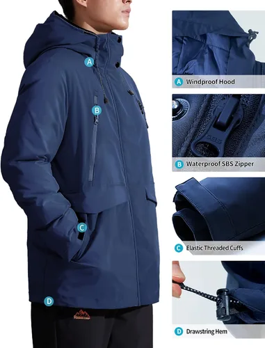 Vista 5 de Pioneer Camp Abrigo de invierno para hombre impermeable con forro polar cálido con 9 bolsillos aislante resistente al viento con capucha
