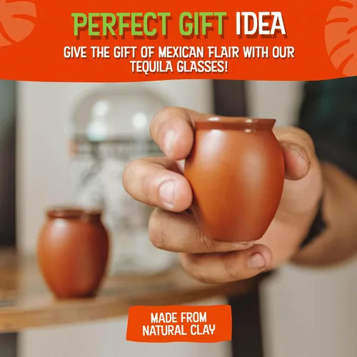 Vista 7 de Mini vasos de arcilla de 2 onzas, vasos de chupito de tequila, Cantaritos de Barro Mexicanos para tequila, margaritas, mojitos y más, vasos