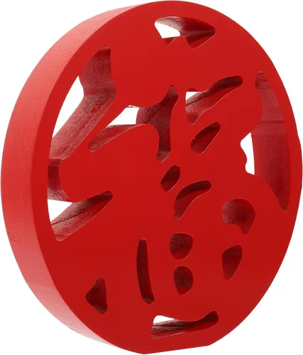 Vista 7 de ARTIBETTER Adorno de madera de personaje chino rojo fu, estatuas de escritorio, manualidades, escultura, decoración de felicidad china, centro
