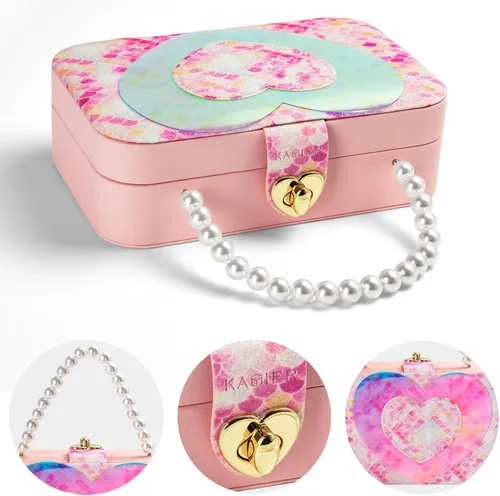 Vista 4 de KAMIER Joyero infantil para niñas, corazón rosa
