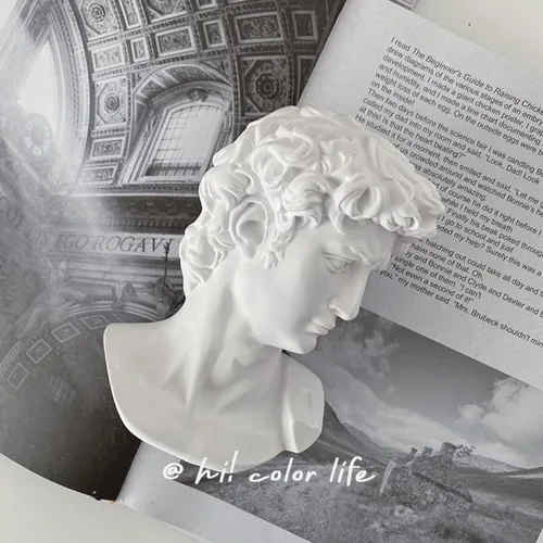 Vista 6 de Estatua de David de Yahu Lando, busto griego, estatua de cabeza de busto para decoración del hogar romano, decoración de mesa de café blanca