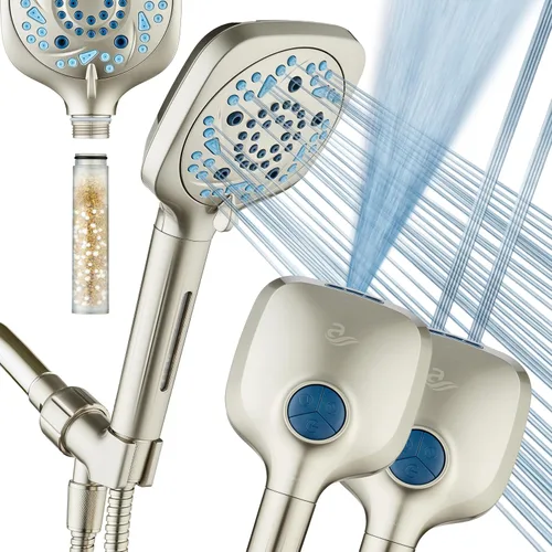 Vista 10 de AquaCare High Pressure 10 Spray Mode Filtered Showerhead - Handheld Shower Head Filters Chlorine to Heal Dry Skin, Revive Hair - Dual Power Wash